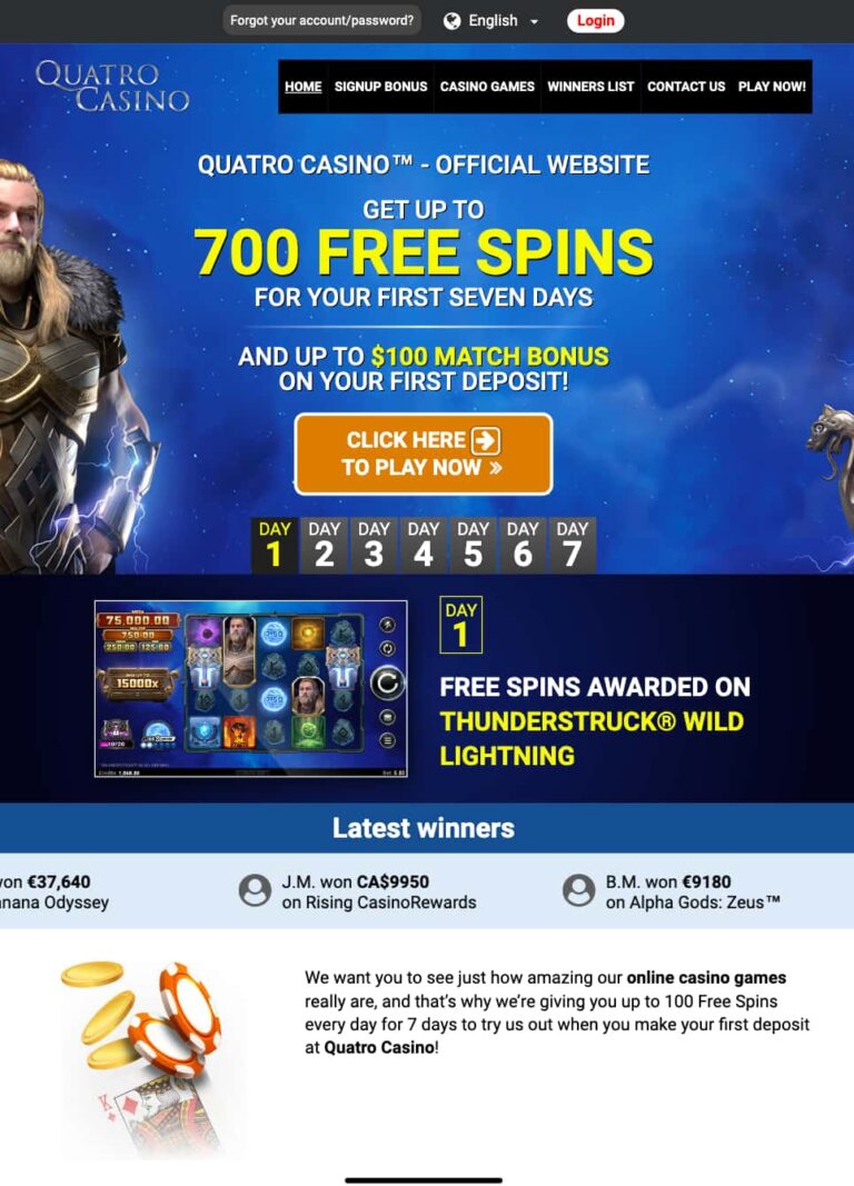 Quatro Casino Bonus Code Rewards, 700 Free Spins & VIP Codes