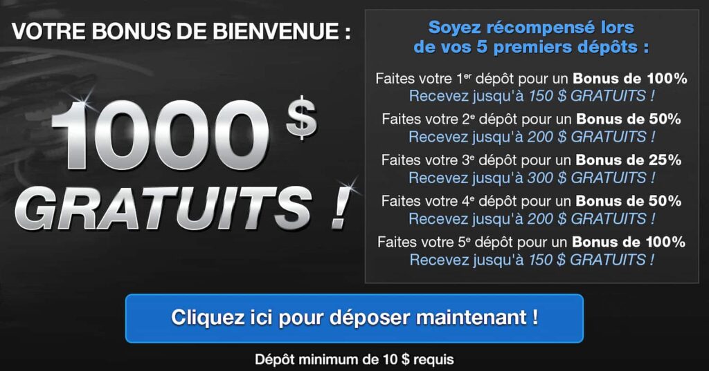 Bonus de dépôt minimum 10$