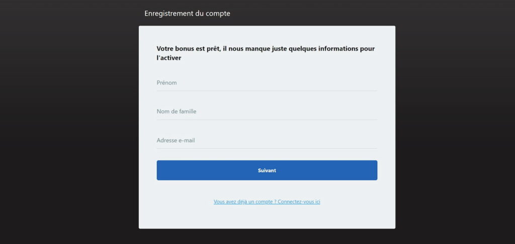 Forme d'inscription Luxury Casino